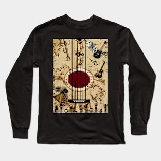 Guitars and Music Abstract Design Print Long Sleeve T-Shirt